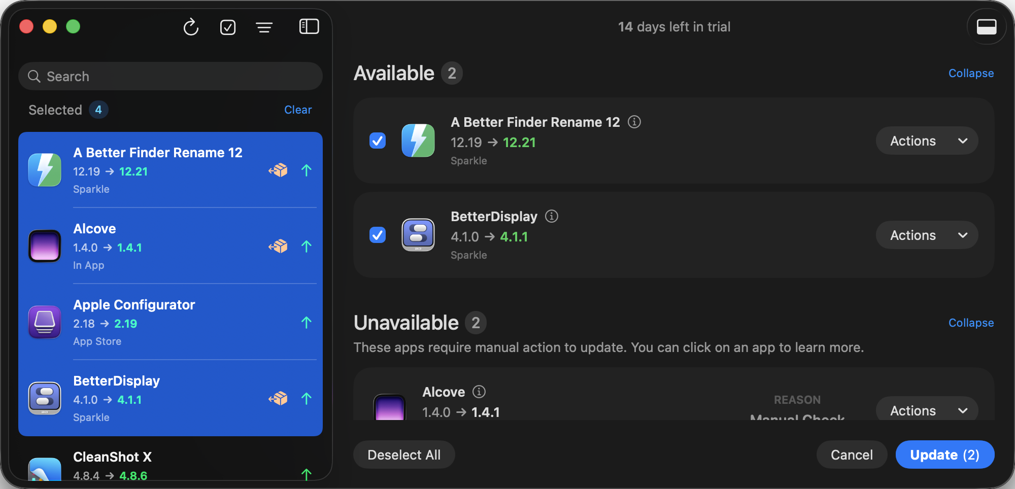 Updatest bulk update selection